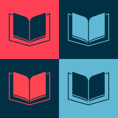 Pop Art Open kitap simgesi renk arkaplanında izole edildi. Vektör