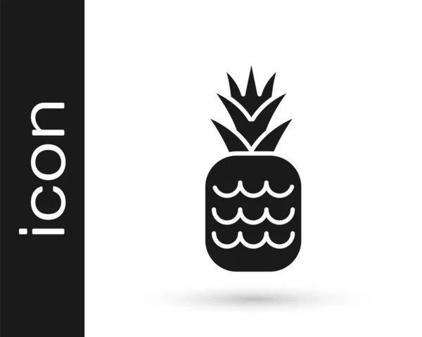 Černá ikona ananas tropické ovoce izolované na bílém pozadí. Vektor — Stockový vektor