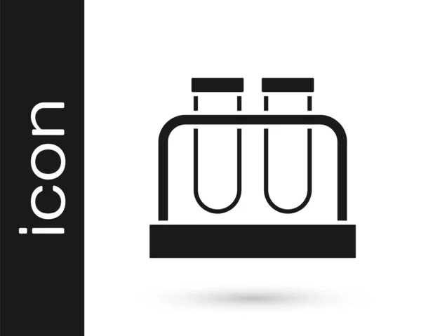 Schwarzes Reagenzglas und Kolben-Chemielabor-Testsymbol isoliert auf weißem Hintergrund. Laborgläser. Vektor — Stockvektor