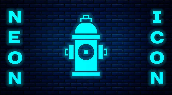 Gloeiende neon Fire hydrant icoon geïsoleerd op bakstenen muur achtergrond. Vector — Stockvector