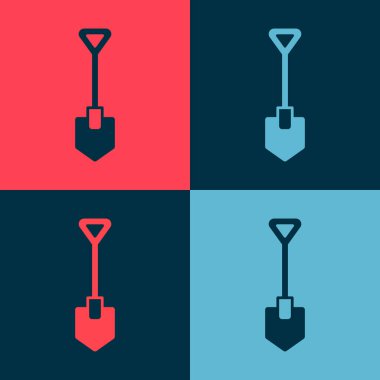 Pop Art Shovel simgesi renk arkaplanında izole edildi. Bahçe aletleri. Bahçecilik, tarım, çiftçilik aleti. Vektör