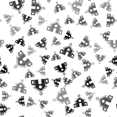 Siyah Kilise binası ikonu beyaz arka planda izole edilmiş pürüzsüz desen. Hıristiyan Kilisesi. Kilisenin dini. Vektör