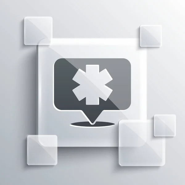Símbolo médico gris del icono Emergencia - Estrella de la Vida aislado sobre fondo gris. Paneles cuadrados de vidrio. Vector — Vector de stock