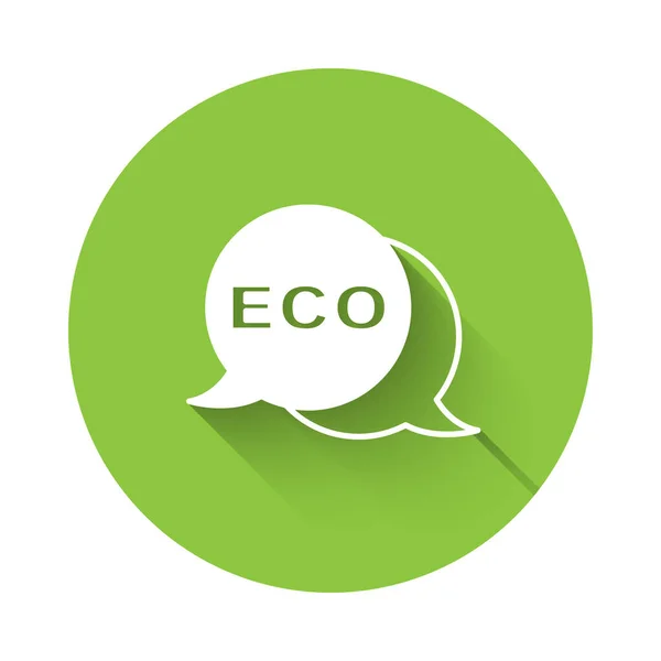 Witte Banner, label, tag, logo voor eco groene gezonde voeding pictogram geïsoleerd met lange schaduw. Biologisch product. Gezonde voedselsticker. Groene cirkel knop. Vector — Stockvector