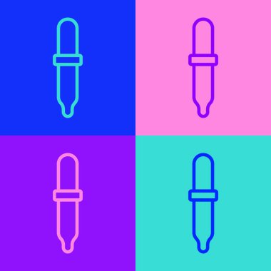 Pop Art Line Pipette simgesi renk arkaplanında izole edildi. Tıbbi elementler, kimya laboratuarı ekipmanları. Tıp sembolü. Vektör