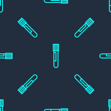 Yeşil çizgi test tüpü ve matara kimyasal test ikonu mavi arka planda izole edilmiş pürüzsüz desen. Laboratuvar cam levhası. Vektör