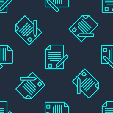 Silgi simgesine sahip yeşil çizgi sınav kağıdı ve kalem mavi arkaplanda izole edilmiş pürüzsüz desen. Sınav kağıdı, sınav ya da araştırma konsepti. Sınav ya da sınav. Vektör