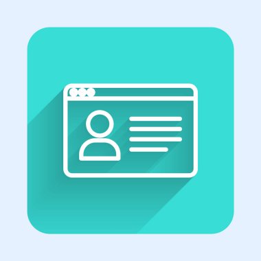 Beyaz Hat Çevrimiçi Sınıf simgesi uzun gölgeli. Çevrimiçi eğitim kavramı. Yeşil kare düğmesi. Vektör