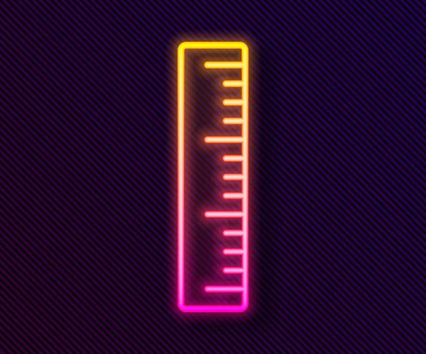 Ragyogó neon vonal Uralkodó ikon elszigetelt fekete háttérrel. Egyenes élű szimbólum. Vektor — Stock Vector