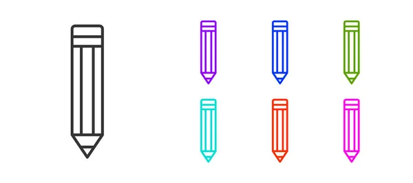 Schwarze Linie Bleistift-Symbol isoliert auf weißem Hintergrund. Zeichen- und Erziehungswerkzeuge. Schulamtssymbol. Setzen Sie Symbole bunt. Vektor — Stockvektor