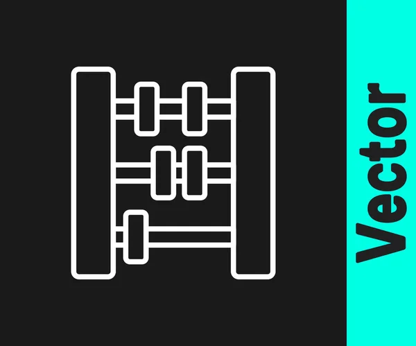 Weiße Linie Abacus-Symbol isoliert auf schwarzem Hintergrund. Traditioneller Zählrahmen. Bildungszeichen. Mathematikschule. Vektor — Stockvektor