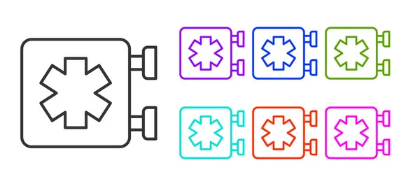Ligne noire Symbole médical de l'icône Urgence - Étoile de vie isolée sur fond blanc. Définir des icônes colorées. Vecteur — Image vectorielle