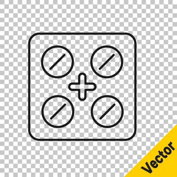 Schwarze Linie Pillen in Blisterverpackung Symbol isoliert auf transparentem Hintergrund. Medikamentenpaket für Tabletten, Vitamine, Antibiotika, Aspirin. Vektor — Stockvektor