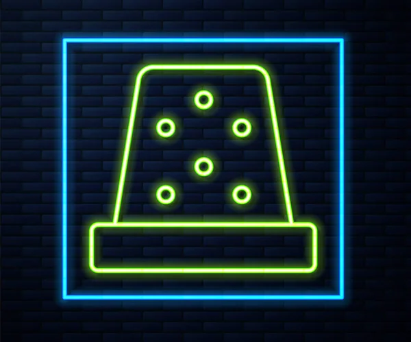 Leuchtende Neon-Linie Fingerhut zum Nähen Symbol isoliert auf Backsteinwand Hintergrund. Vektor — Stockvektor