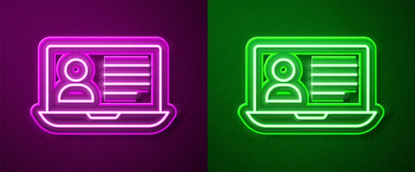 Glowing neon line Online class icon isolated on purple and green background. Online education concept. Vector — Stock Vector