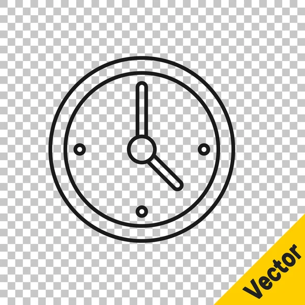 Ikona hodin černé čáry izolovaná na průhledném pozadí. Časový symbol. Vektor — Stockový vektor