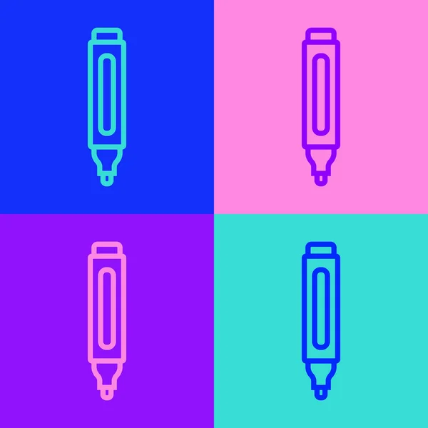 Pop art lijn Marker pen pictogram geïsoleerd op kleur achtergrond. Vector — Stockvector