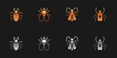 Böcek geyiği, böcek sineği, güve ve böcek ikonu koyun. Vektör