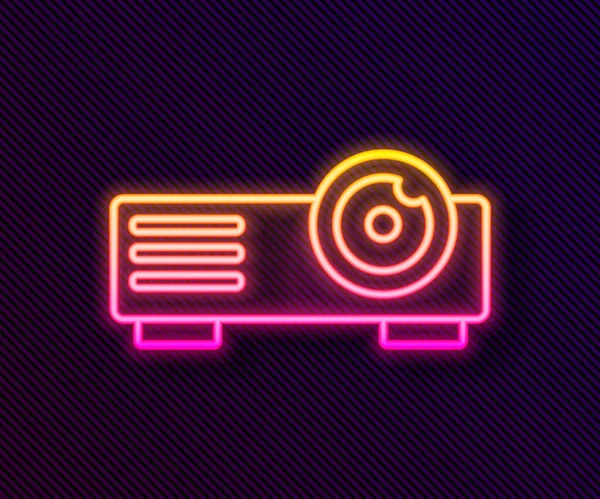 Leuchtende Neon Line Präsentation, Film, Film, Medienprojektor Ikone isoliert auf schwarzem Hintergrund. Vektor — Stockvektor