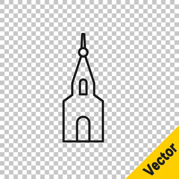Icono de edificio de la iglesia de línea negra aislado sobre fondo transparente. Iglesia Cristiana. Religión de la iglesia. Vector — Vector de stock