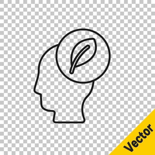 Schwarze Linie Menschenkopf mit Blattinnensymbol isoliert auf transparentem Hintergrund. Vektor — Stockvektor