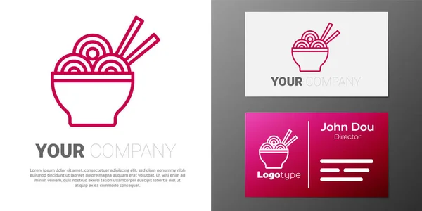 Logotype hattı Asya erişteleri kasede ve yemek çubukları ikonu beyaz arka planda izole edilmiş. Sokak yemeği. Kore, Japon, Çin yemekleri. Logo tasarım şablonu elemanı. Vektör — Stok Vektör