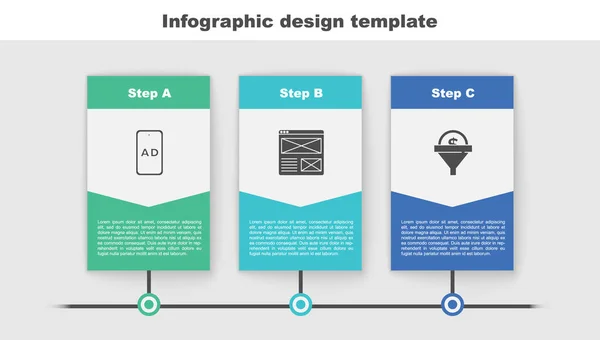 Définir la publicité, fenêtre du navigateur et la gestion du plomb. Modèle d'infographie d'entreprise. Vecteur — Image vectorielle