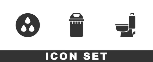 Set Waterdruppel, prullenbak en toiletpot pictogram. Vector — Stockvector