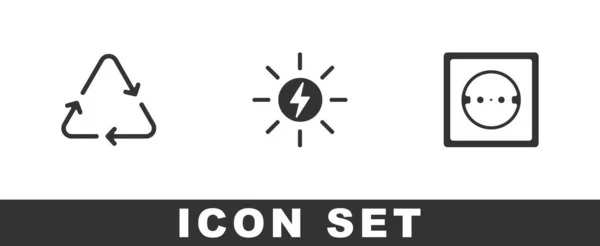 Set Recycle symbool, zonne-energie paneel en elektrische stopcontact pictogram. Vector — Stockvector