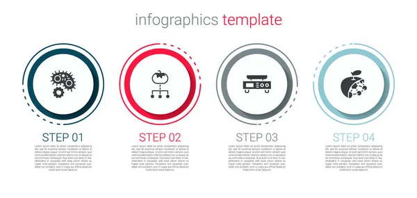 Conjunto de vírus, alimentos geneticamente modificados, escalas eletrônicas e estrutura biológica. Modelo de infográfico de negócios. Vetor —  Vetores de Stock