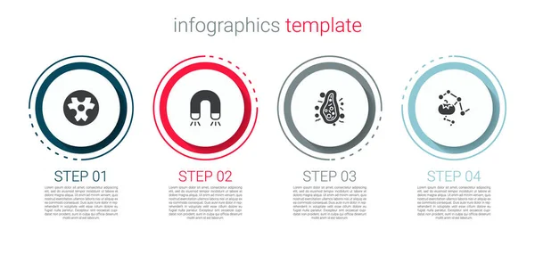 Ensemble Symbole de danger biologique, aimant, bactéries et aliments génétiquement modifiés. Modèle d'infographie d'entreprise. Vecteur — Image vectorielle