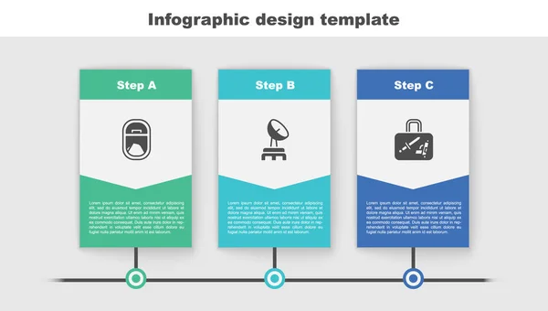 Ventana del avión, radar y maleta. Plantilla de infografía empresarial. Vector — Vector de stock