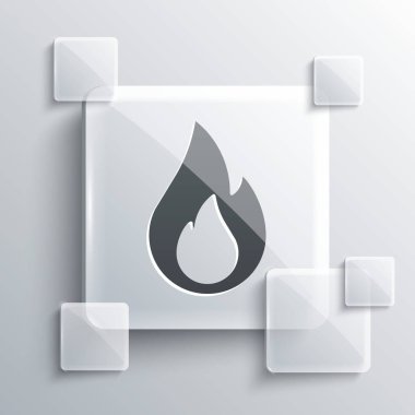 Gri Ateş alev ikonu gri arkaplanda izole edildi. Kare cam paneller. Vektör.