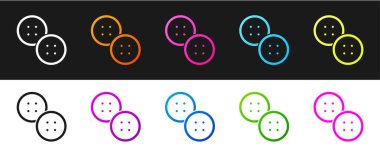 Siyah ve beyaz arkaplanda izole edilmiş kıyafet simgesi için dikiş düğmesini ayarlayın. Giysi düğmesi. Vektör.