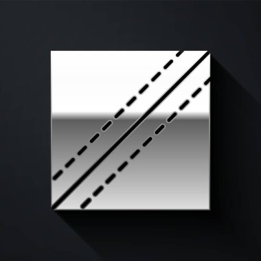 Gümüş Tekstil kumaş rulo simgesi siyah arka planda izole edildi. Yuvarlan, paspas, halı, halı, halı ya da kağıt rulo ikonu. Uzun gölge tarzı. Vektör.