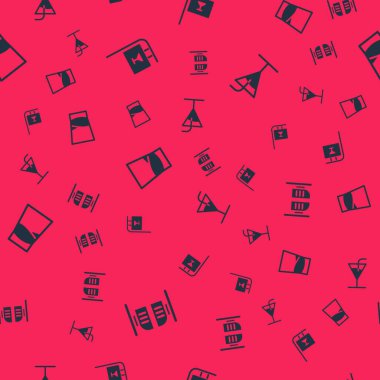 Salon kapısını, Bar 'lı sokak tabelasını, dikişsiz votka ve kokteyl kadehini ayarlayın. Vektör.