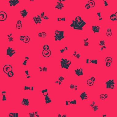 Eski kum saati, dolar fabrikası, yüzdeyle birlikte para madeni parası ve kusursuz şablona House indirimi ayarlayın. Vektör.