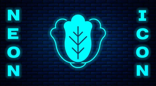 Glowing Neon Fresh Cabbage Vegetable Icon Isolated Brick Wall Background — Stock Vector