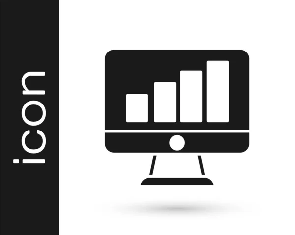 Czarny Monitor Komputerowy Ikoną Wykresu Białym Tle Raport Tekstowy Znak — Wektor stockowy