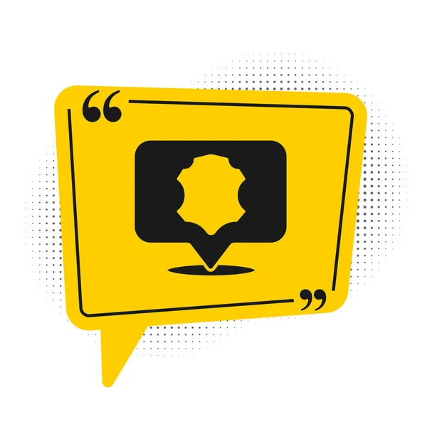 Černá Kožená Ikona Izolovaná Bílém Pozadí Žlutý Symbol Bubliny Řeči — Stockový vektor