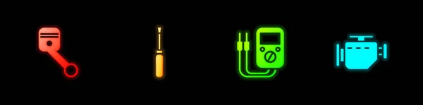 Motorkolben Schraubendreher Multimeter Und Motorsymbol Prüfen Vektor — Stockvektor