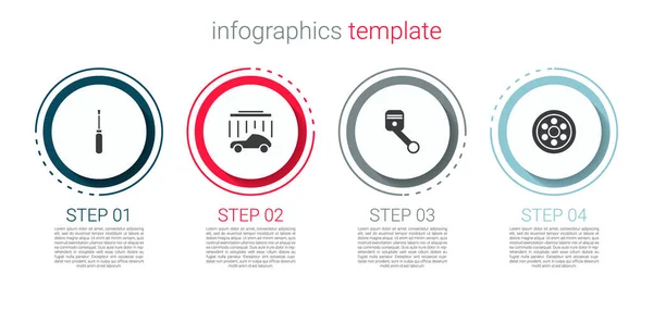Набор Отвертка Автомойка Двигатель Поршень Легированное Колесо Бизнес Инфографический Шаблон — стоковый вектор