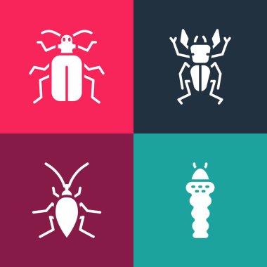 Popüler Larva Böceği, Hamamböceği, Böcek Geyiği ve Chafer Böceği ikonunu hazırlayın. Vektör.