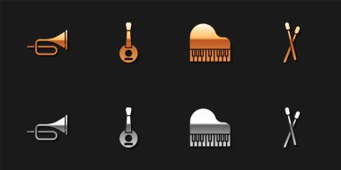 Trompet, Banjo, Büyük Piyano ve Bateri Çubukları ikonu. Vektör.