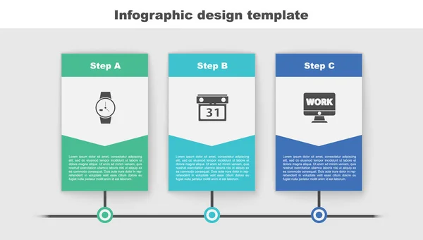 Definir Relógio Pulso Calendário Monitor Com Trabalho Texto Modelo Infográfico — Vetor de Stock