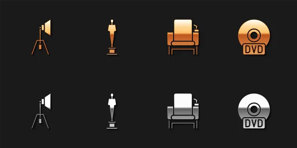 Set Movie Spotlight Trophy Cinema Chair Dvd Disk Icon Vector — Stock Vector