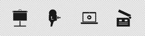Set Projektionswand Retro Kinokamera Online Abspielvideo Und Movie Clapper Icon — Stockvektor