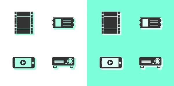 Set Movie Film Projektor Multimedialny Play Video Online Play Video — Wektor stockowy
