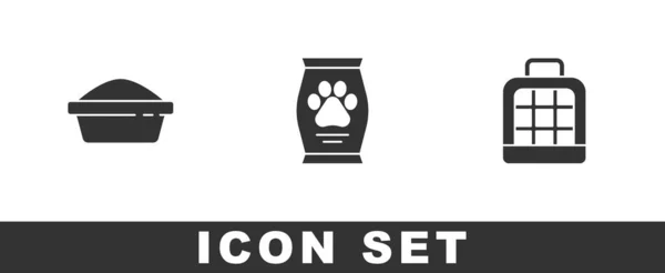 Set Pet Food Bowl Bag Carry Case Icon Vector — Stock Vector
