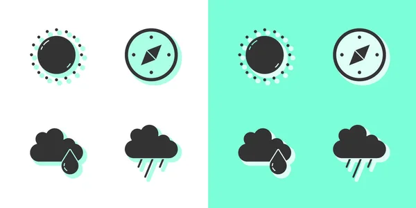 Establecer Nube Con Lluvia Sol Brújula Icono Vector — Archivo Imágenes Vectoriales